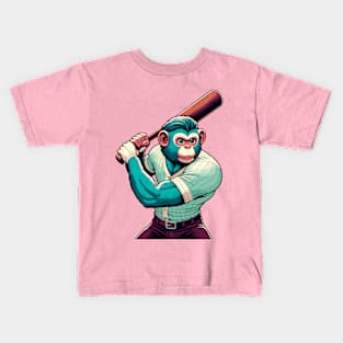 Vintage Monkey Slugger - Retro 1990s Cartoon Style Baseball Art Kids T-Shirt